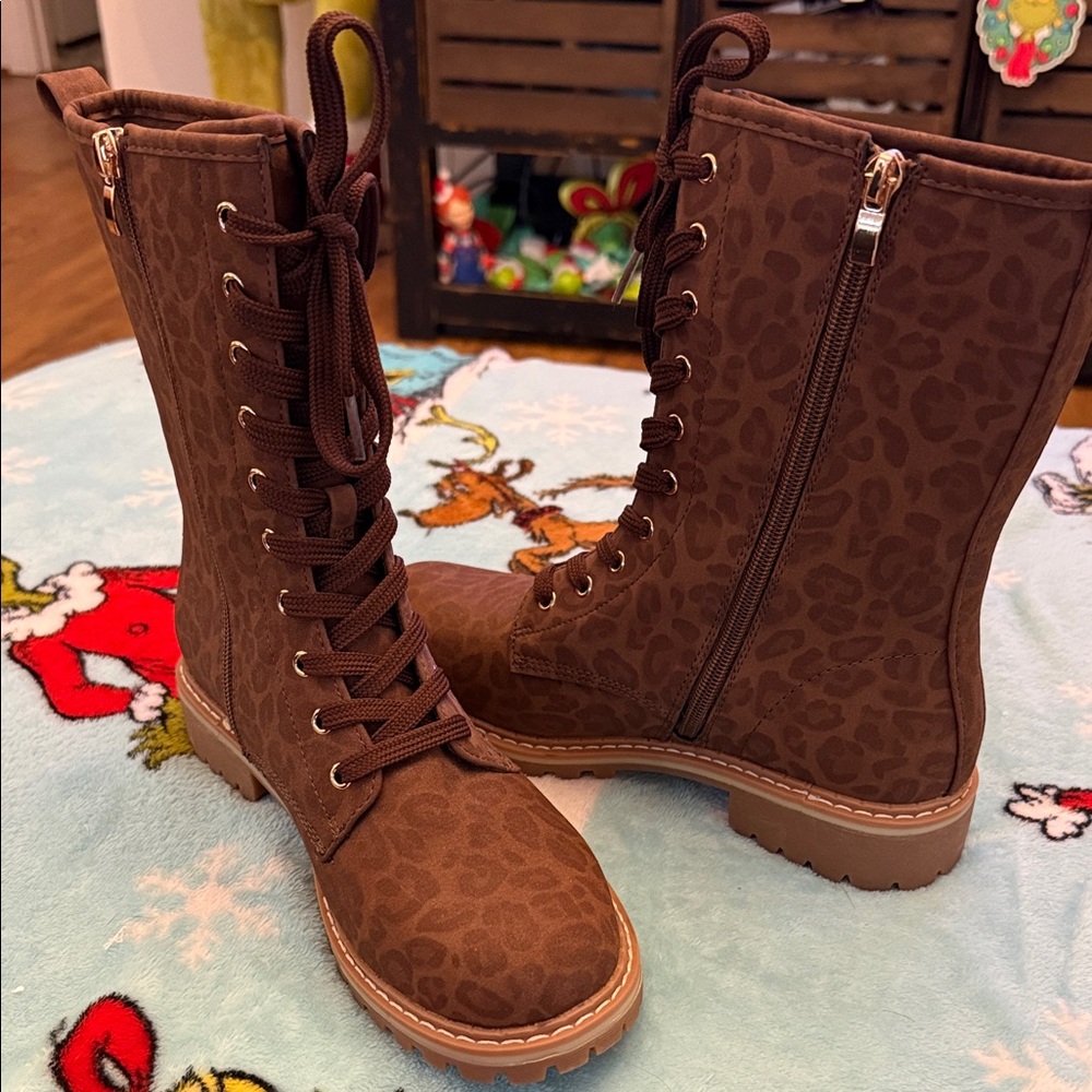 Women’s Brown Leopard Print Lace-Up Boots, new never worn - Picture 9 of 11